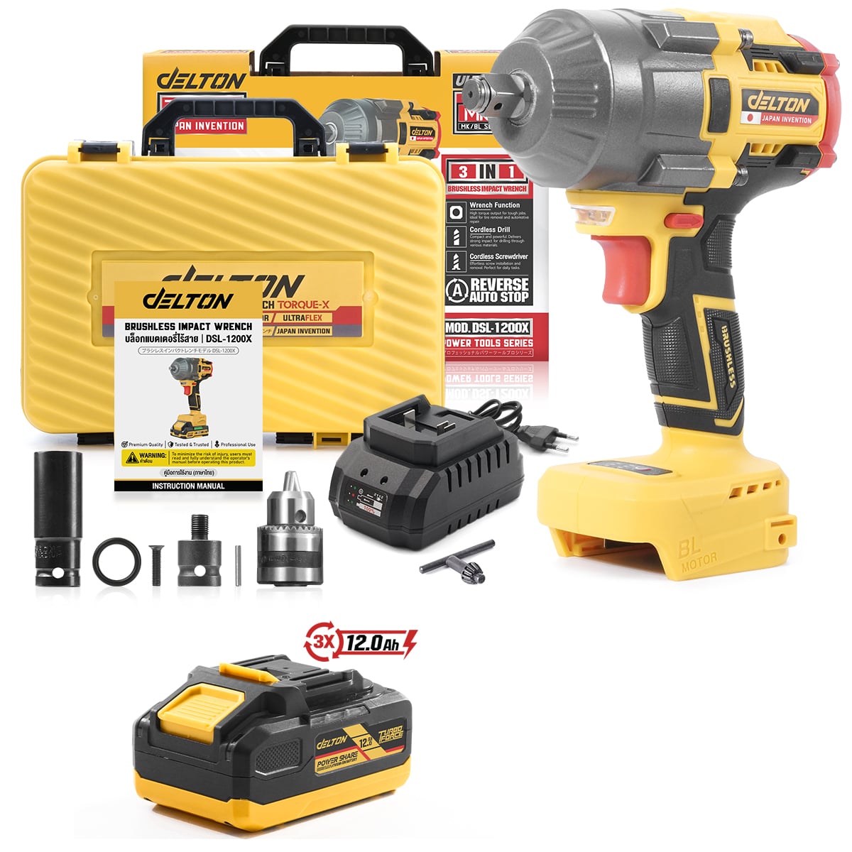 บล็อกกระแทกไร้สาย (พร้อมแบตเตอรี่) DELTON รุ่น DSL-1200X TURBO FORCE 20V 12AH_0